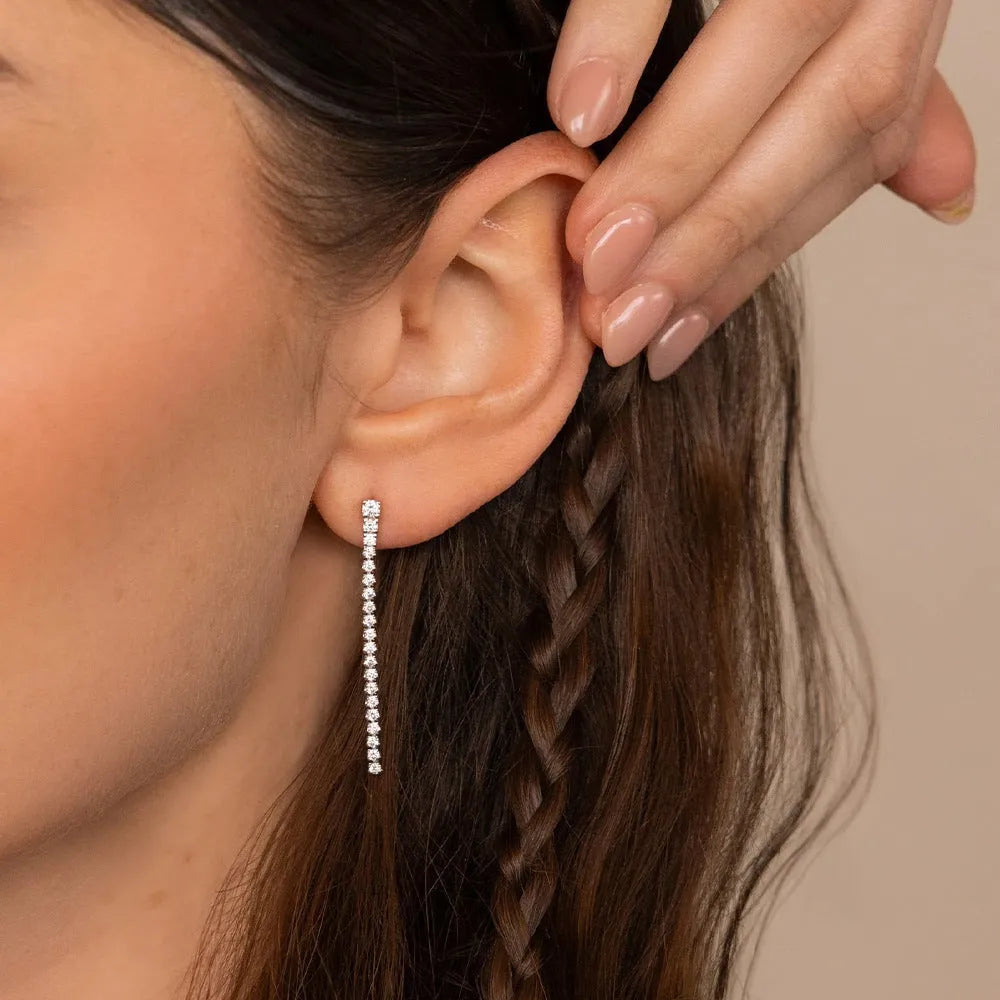 Stainless steel geometric line earrings with zircon studs and Chinese style design