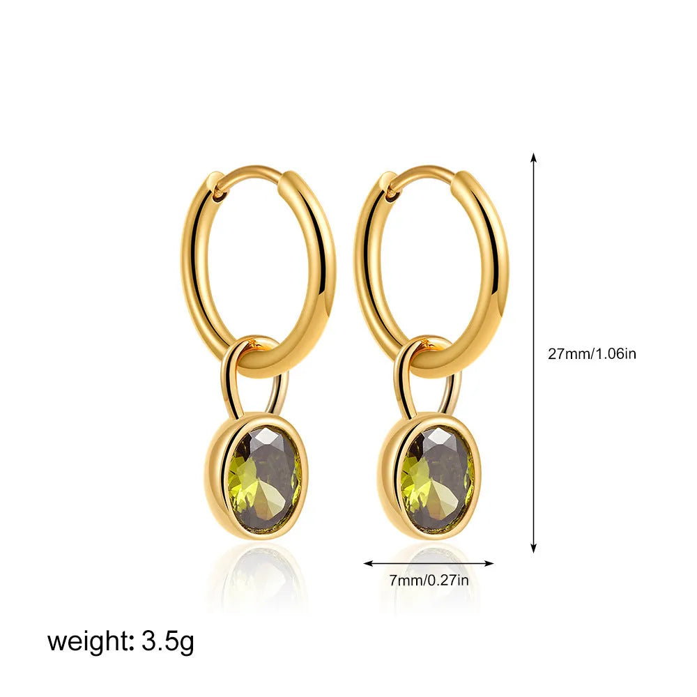 Women's copper oval zircon earrings in retro style showing six colour options