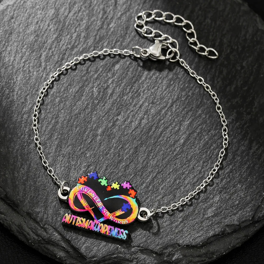 Stainless steel friendship necklace and bracelet set with colour printing for women