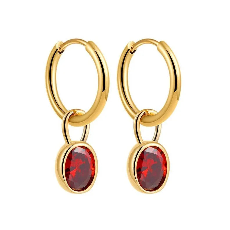 Women's copper oval zircon earrings in retro style showing six colour options