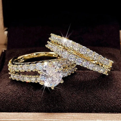 2 in 1 fully jewelled female ring set in geometric shape with diamond treatment, available in silver, gold, or rose gold.