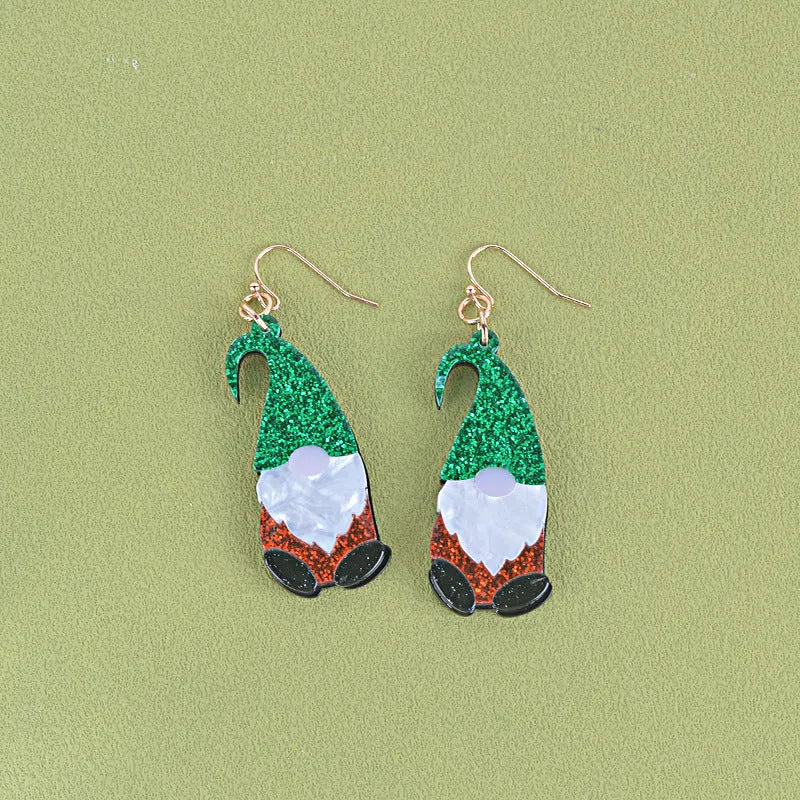 Cartoon Santa Claus acrylic earrings in red, green, or mixed colour hat designs