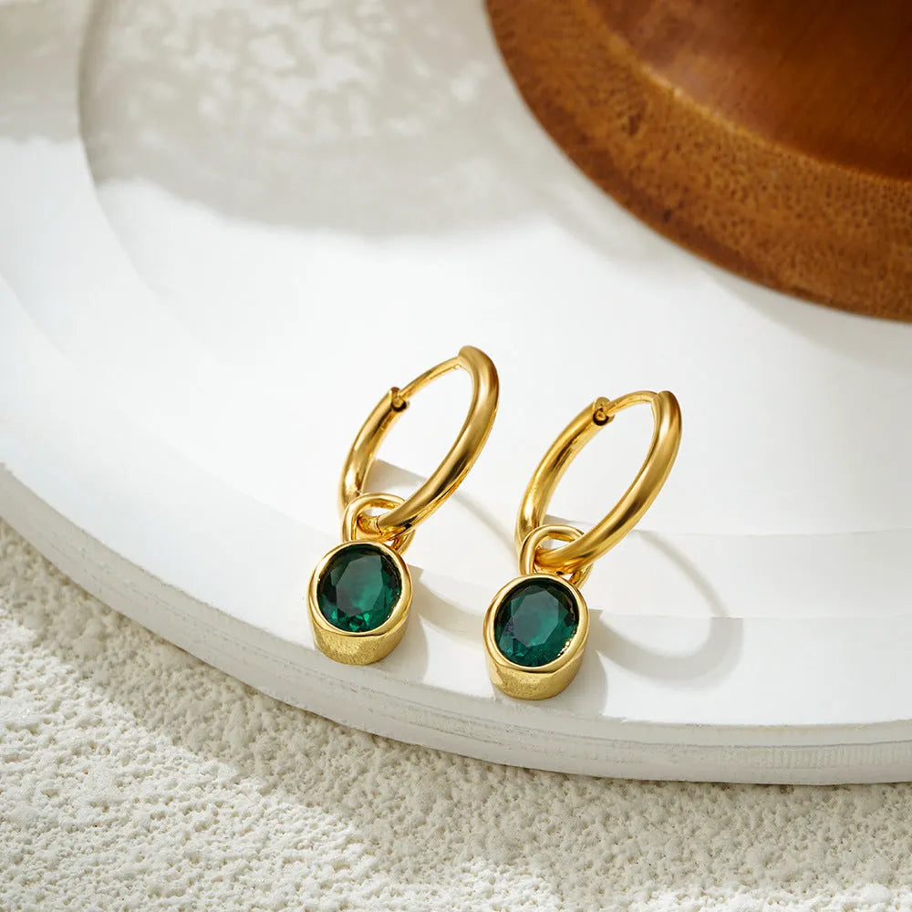 Women's copper oval zircon earrings in retro style showing six colour options