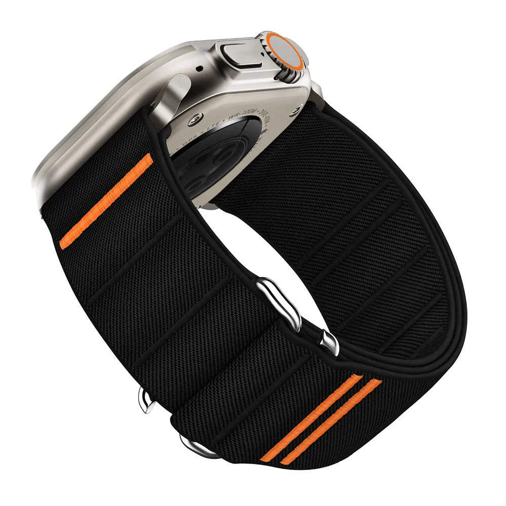 Elastic nylon Apple Watch band with stainless steel buckle in sports style
