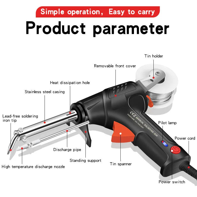 Black H5 soldering gun station with integrated light, alloy body, part of a five-piece kit.
