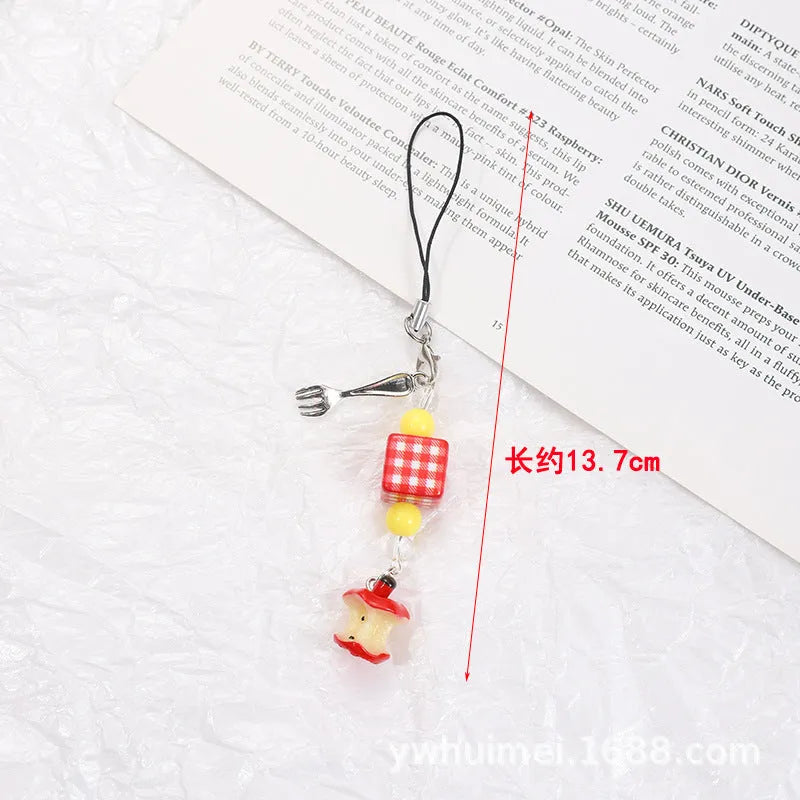 Fruit pattern plastic mobile phone keychain pendant with apple and strawberry designs