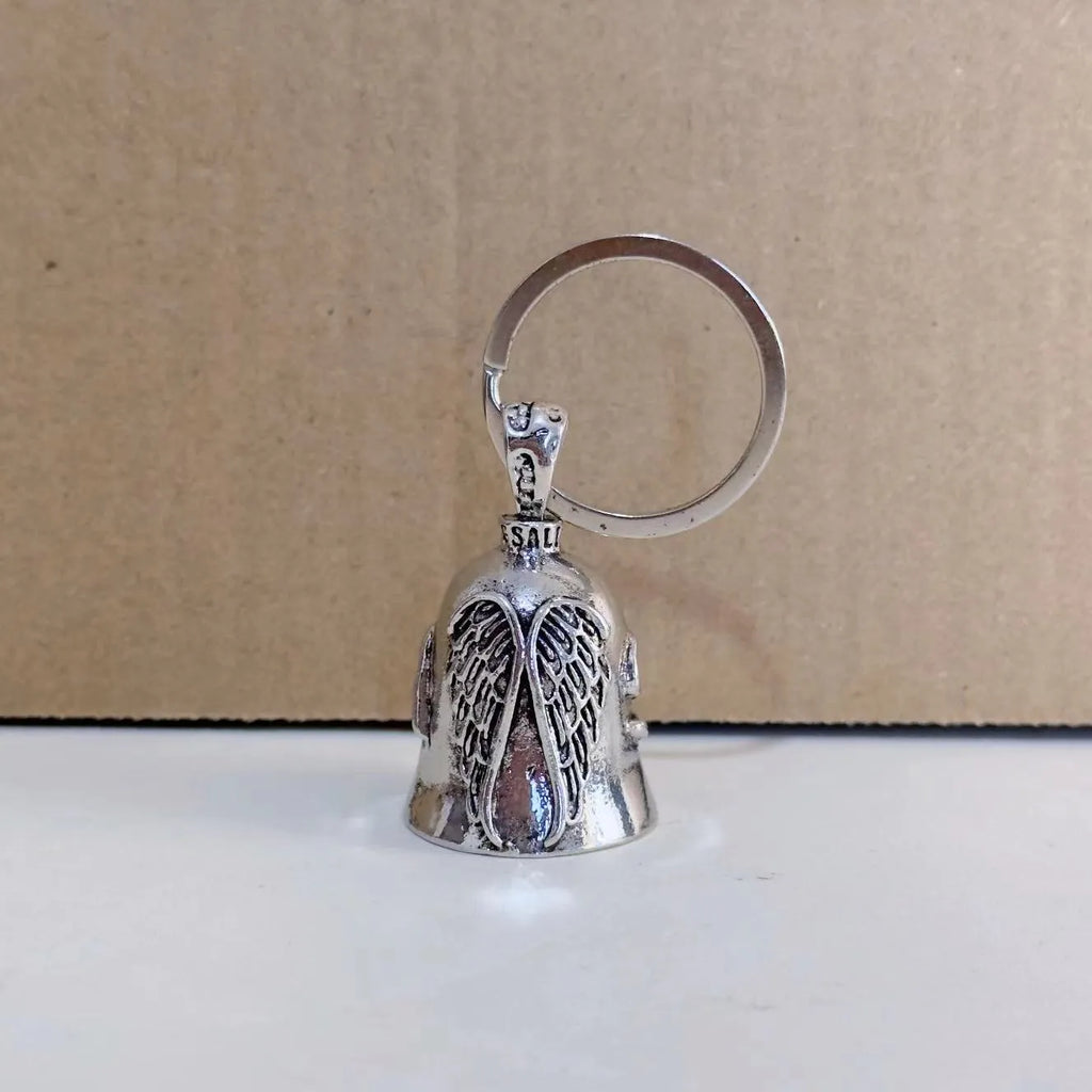 White vintage angel feather design on a zinc alloy necklace and matching keychain.
