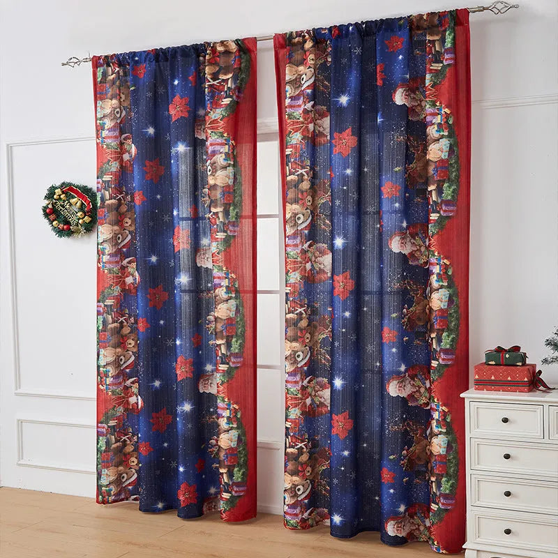 Rectangular printed polyester curtain with Christmas pattern offering semi-sunshade.