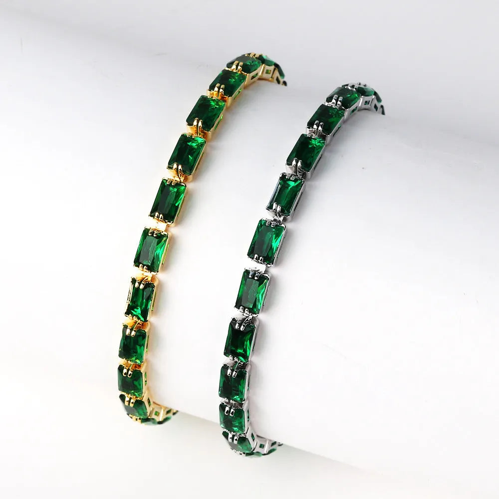 Women's zircon bracelet with electroplated alloy band and coloured stones