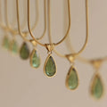 Retro blue and green water drop necklace with snake bones chain and mixed gem inlay