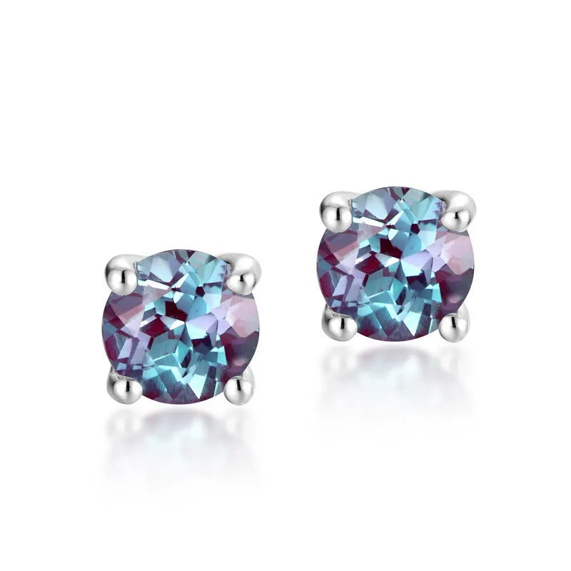 925 silver ear studs with cultivated alexandrite stone in geometric design
