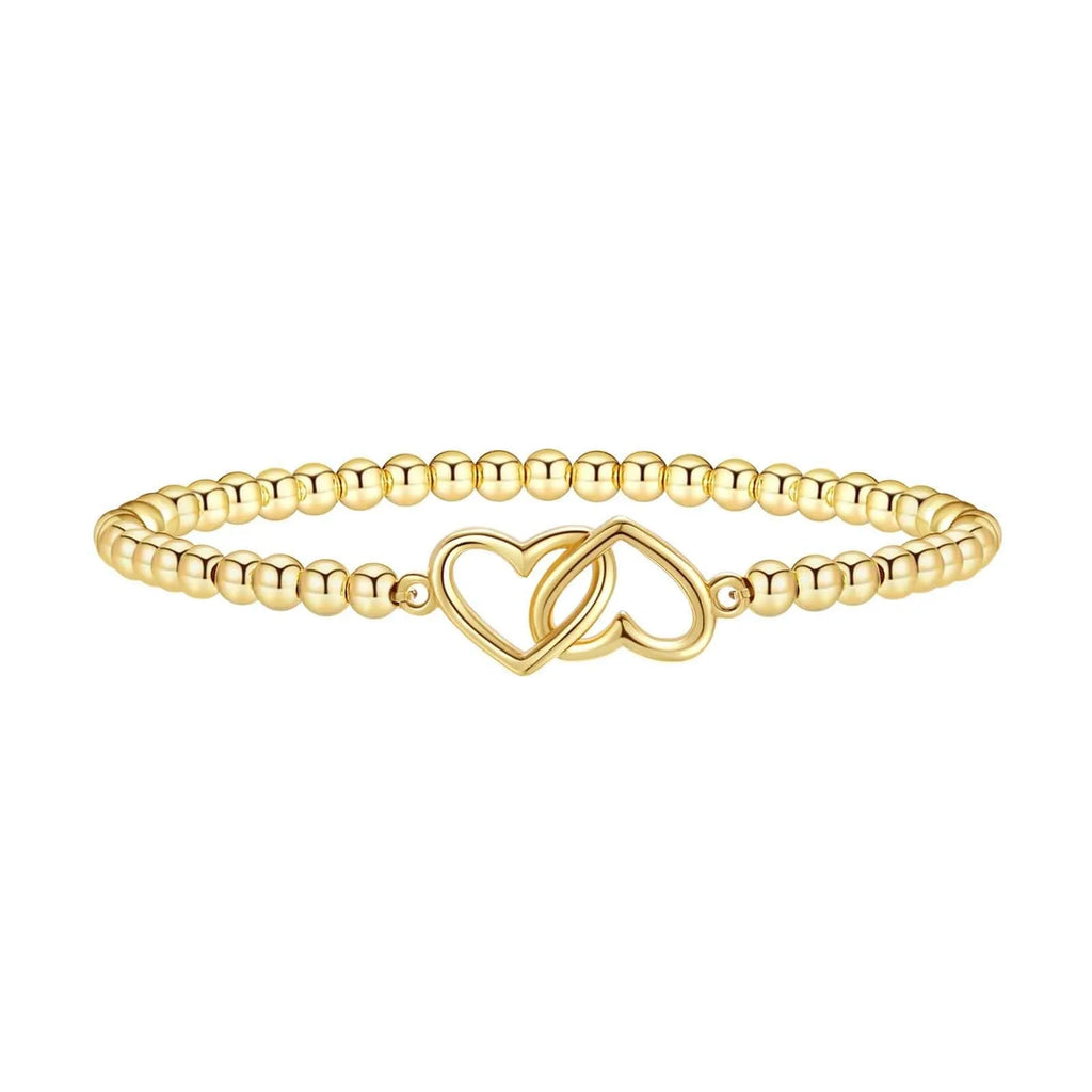 Women's adjustable stainless steel beaded bracelet with round geometric elements in six colour style options