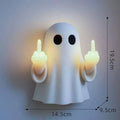 White cute ghost statue night lamp with LED light on, modern Halloween decoration