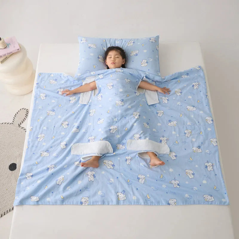 Colourful anti-kick summer quilt with antibacterial filling shown in Magic Puppy print.