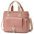 Pink insulated Oxford cloth hiking belt bag with removable shoulder strap and side pocket.