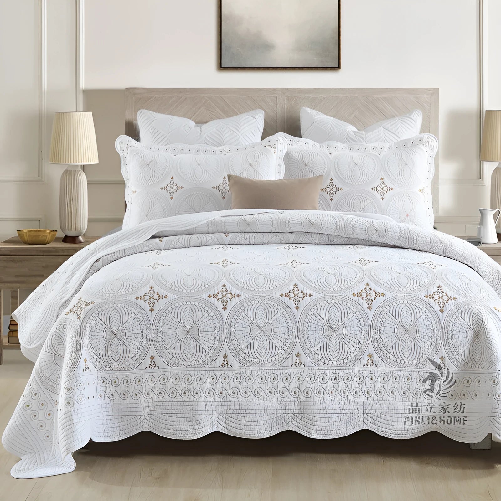 Pure cotton embroidered bed cover set with two pillowcases for 1.8 metre beds