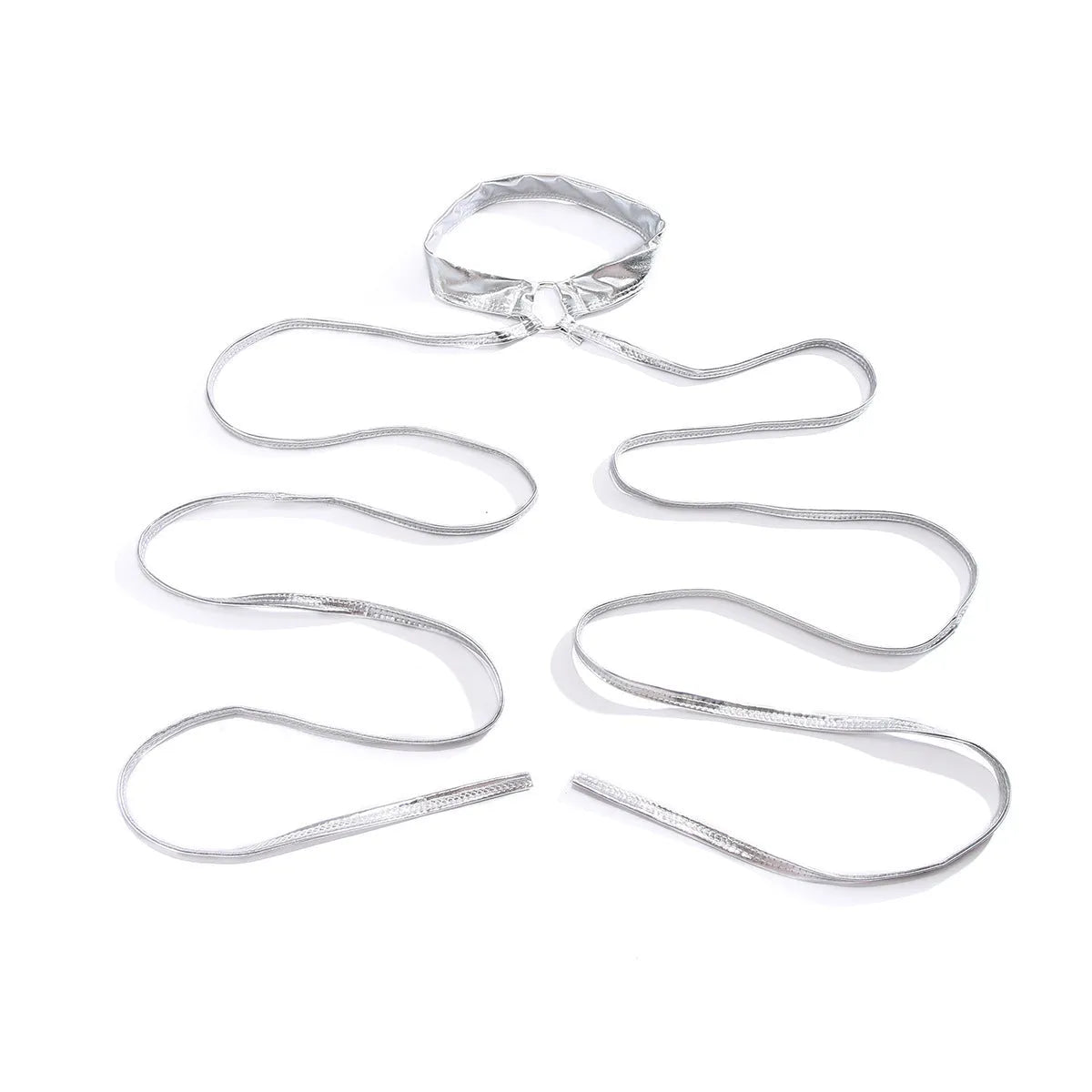 Silver geometric lace-up thigh chain jewellery accessory for women with adjustable ankle fastening