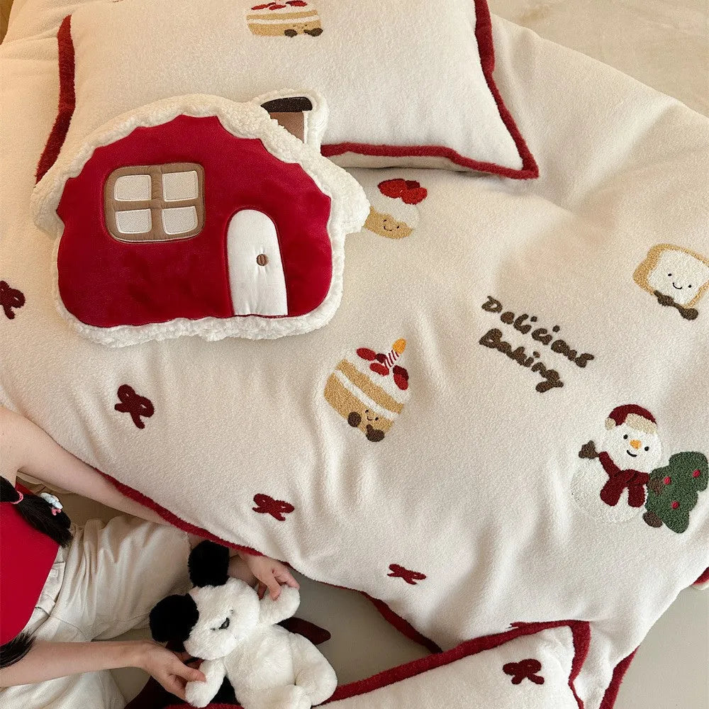 Winter Christmas bedding four-piece set with Snowy Milk Pastry cartoon pattern for bed