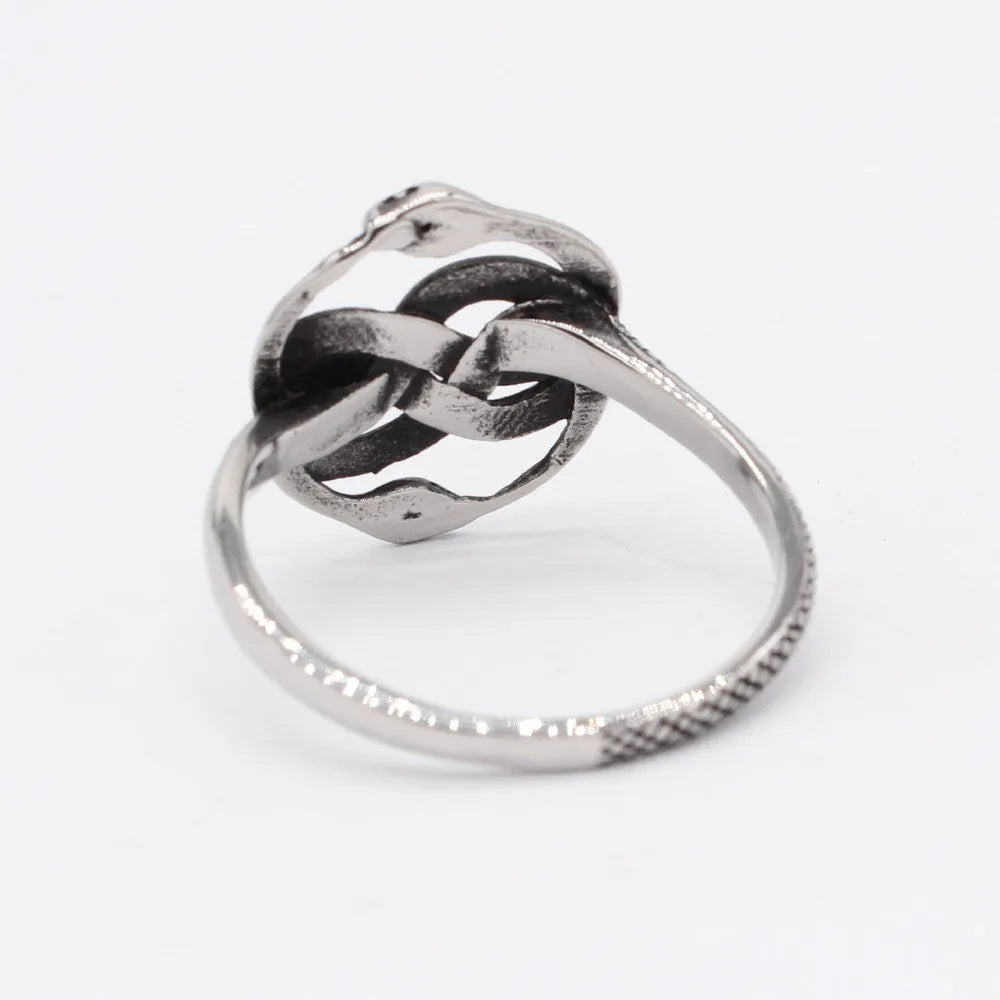 Retro double snake ring in steel colour made from titanium steel available in sizes 6 to 13