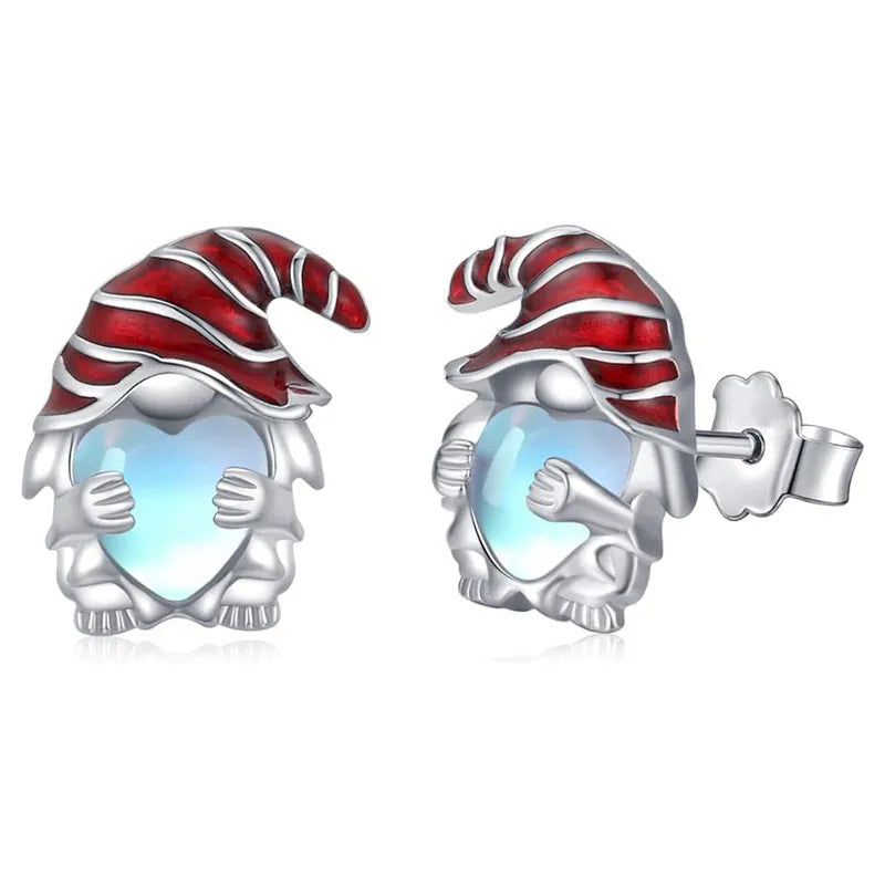 Women's copper Santa Claus heart earrings with white gold electroplated finish
