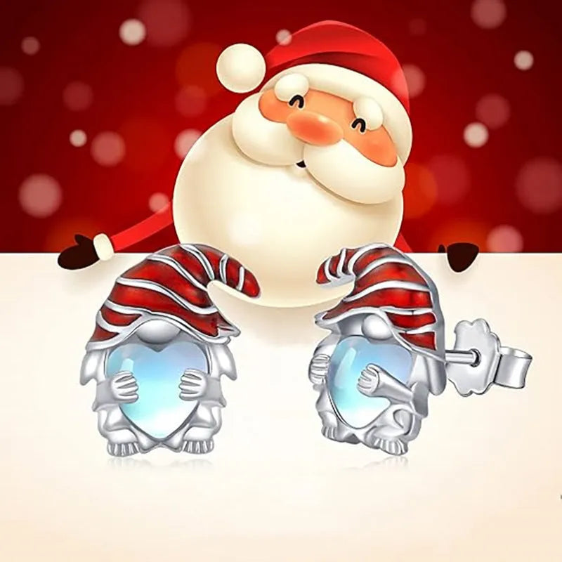 Women's copper Santa Claus heart earrings with white gold electroplated finish