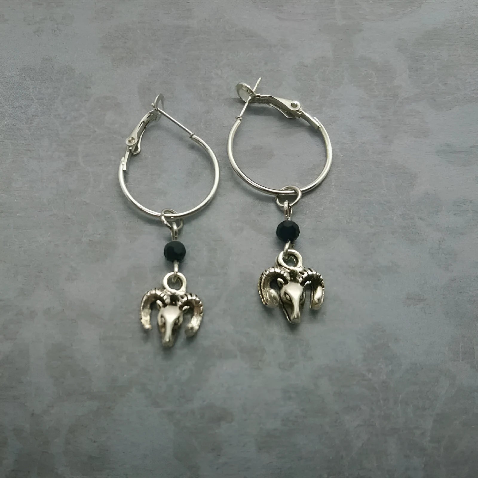 Silver round ring dangle earrings with Tibetan antelope design for women