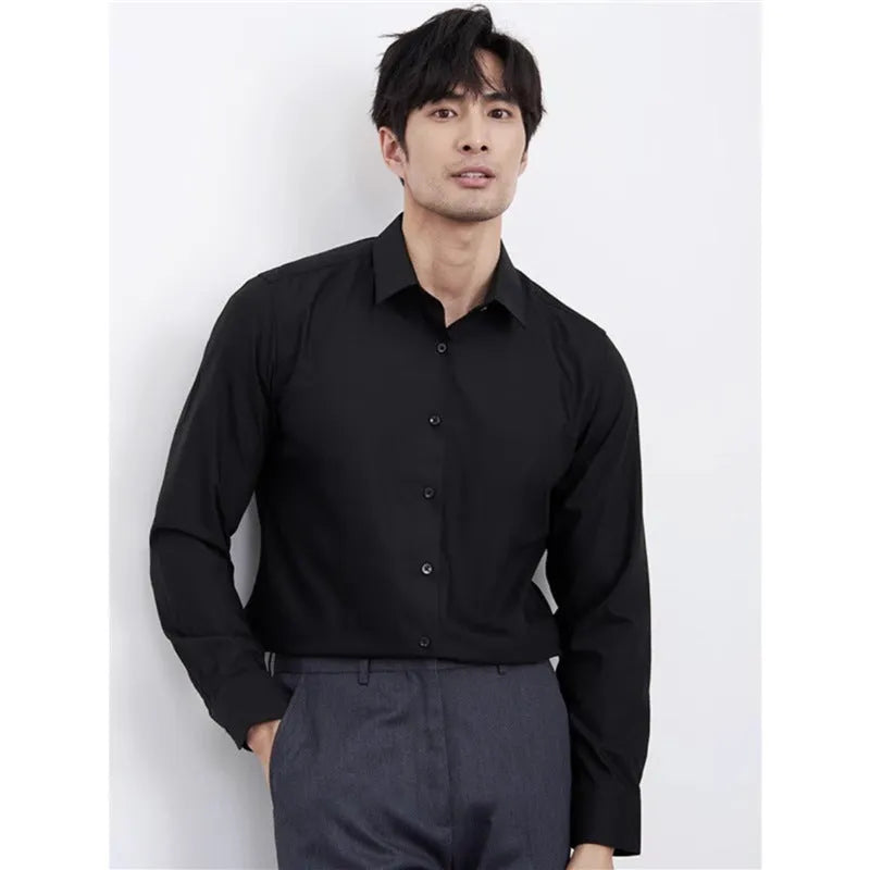 Men's wine red slim fit business shirt with long sleeves on hanger