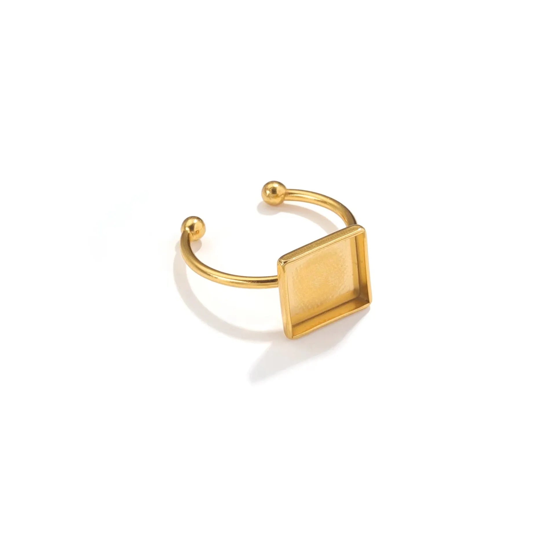 Golden electroplated stainless steel ring setting with multiple shape options for DIY jewellery making