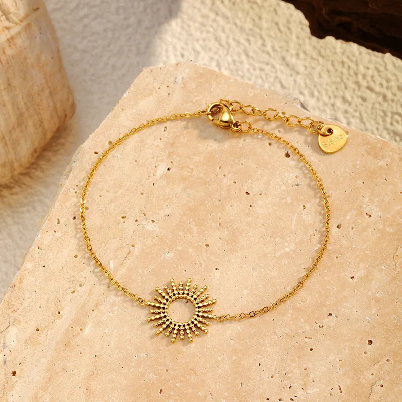 Sunflower series geometric chain bracelet and necklace set with 14K gold plating