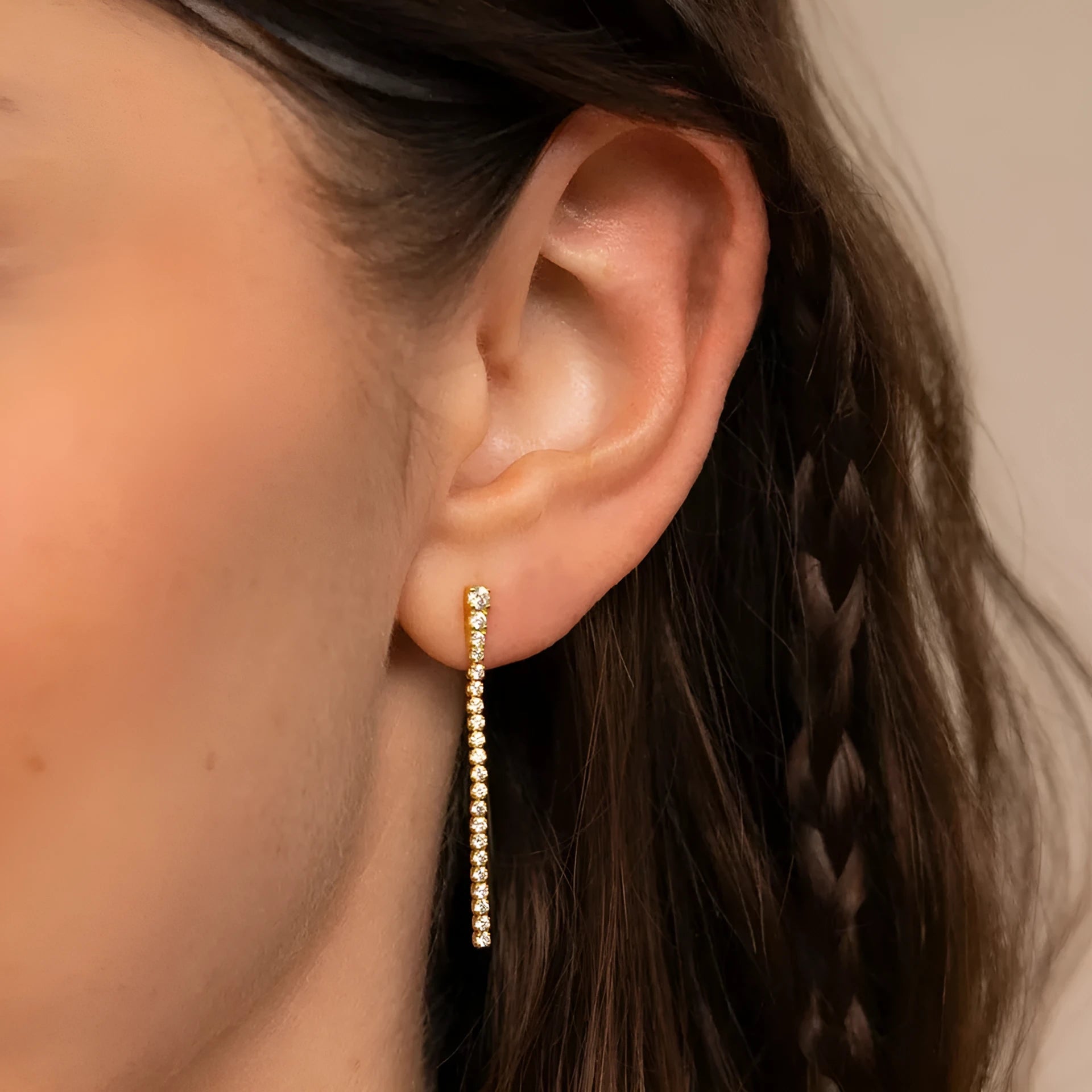 Stainless steel geometric line earrings with zircon studs and Chinese style design