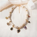 Heart-shaped resin bamboo necklace with electroplated finish on adjustable chain