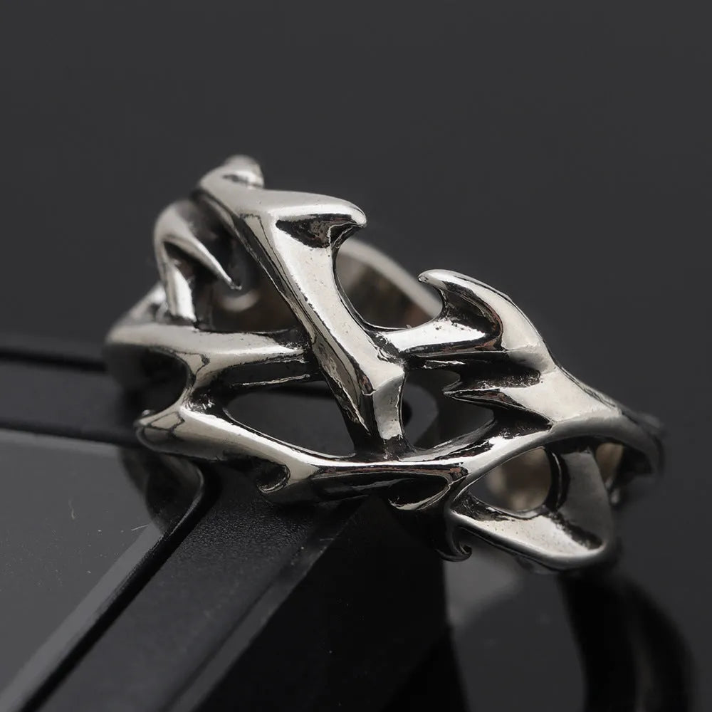Copper adjustable flower ring with geometric thorn design in J2150 colour finish