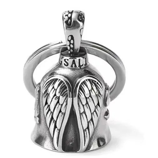 White vintage angel feather design on a zinc alloy necklace and matching keychain.