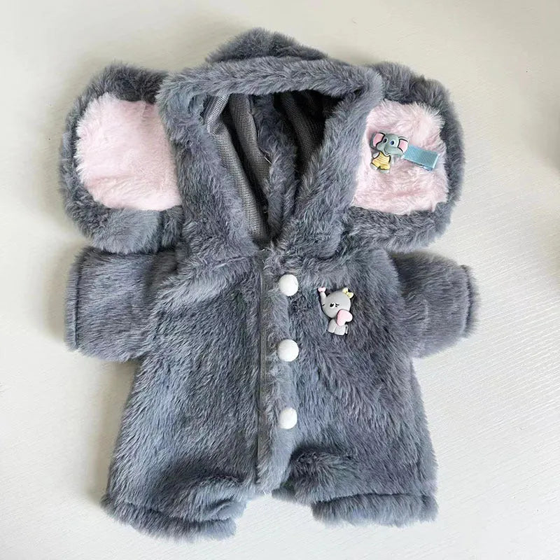 Grey elephant pattern plush jumpsuit suit for 30cm Lina bear doll