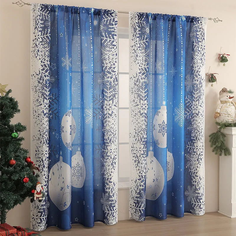 Rectangular printed polyester curtain with Christmas pattern offering semi-sunshade.