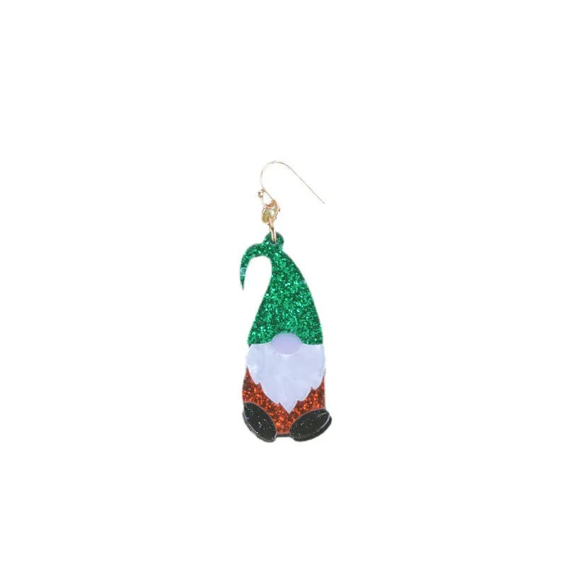Cartoon Santa Claus acrylic earrings in red, green, or mixed colour hat designs