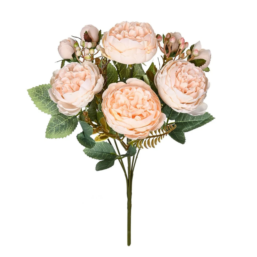 Silk artificial peony bouquet with 45cm stems in champagne colour for home decor and weddings