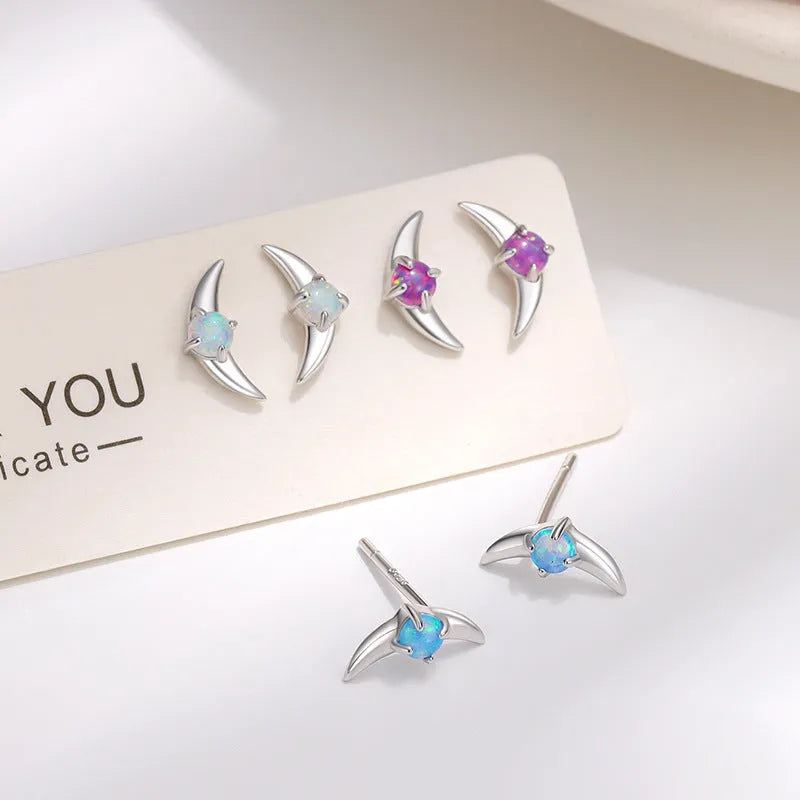 Geometric women's earrings in 925 silver with electroplated gold or platinum finish and coloured stones