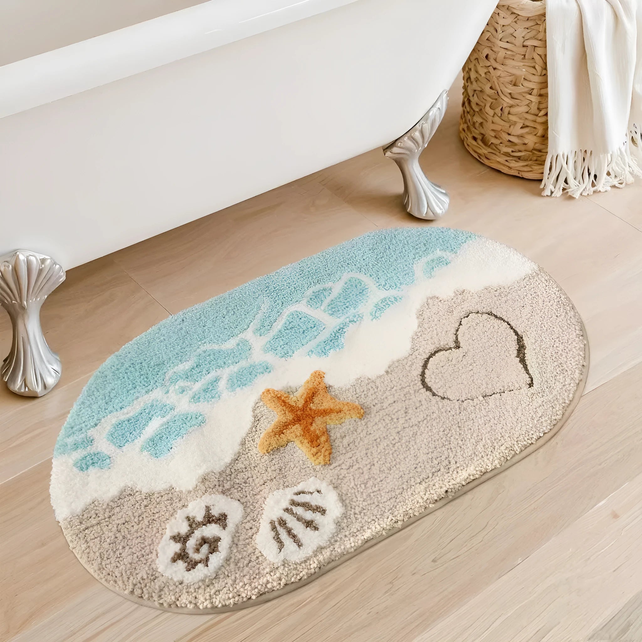 Imitation cashmere carpet floor mat with rainbow pattern and plastic bottom in sky sea colour