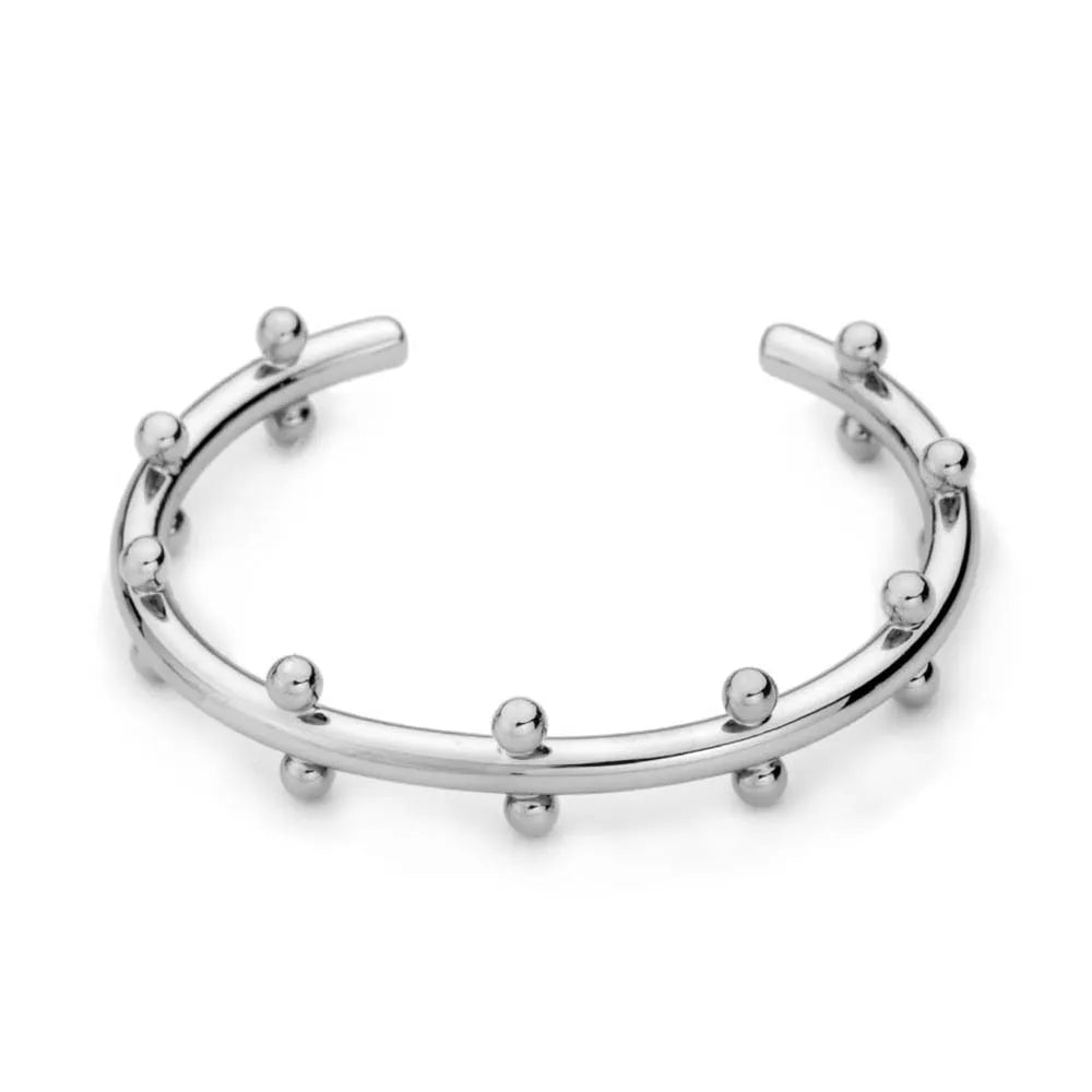 Stainless steel C-shaped bracelet with rivet bead texture in gold steel colour option