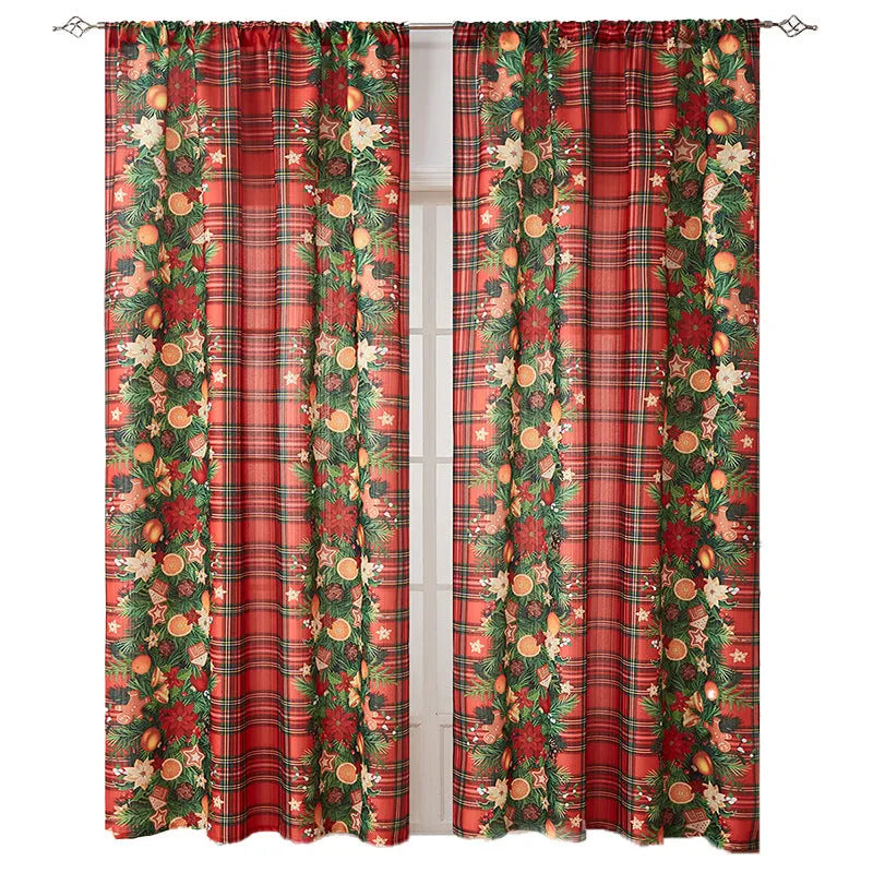 Rectangular printed polyester curtain with Christmas pattern offering semi-sunshade.