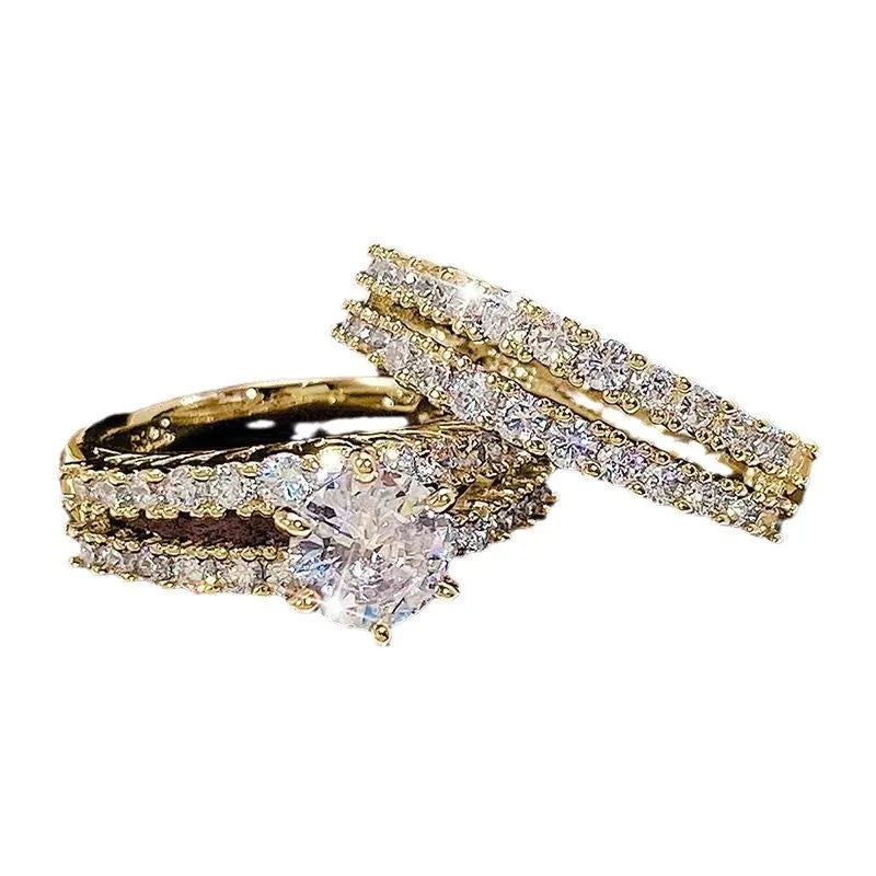 2 in 1 fully jewelled female ring set in geometric shape with diamond treatment, available in silver, gold, or rose gold.