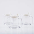 Transparent spill-proof drinking cup showing 14cm height with 301-400ml capacity