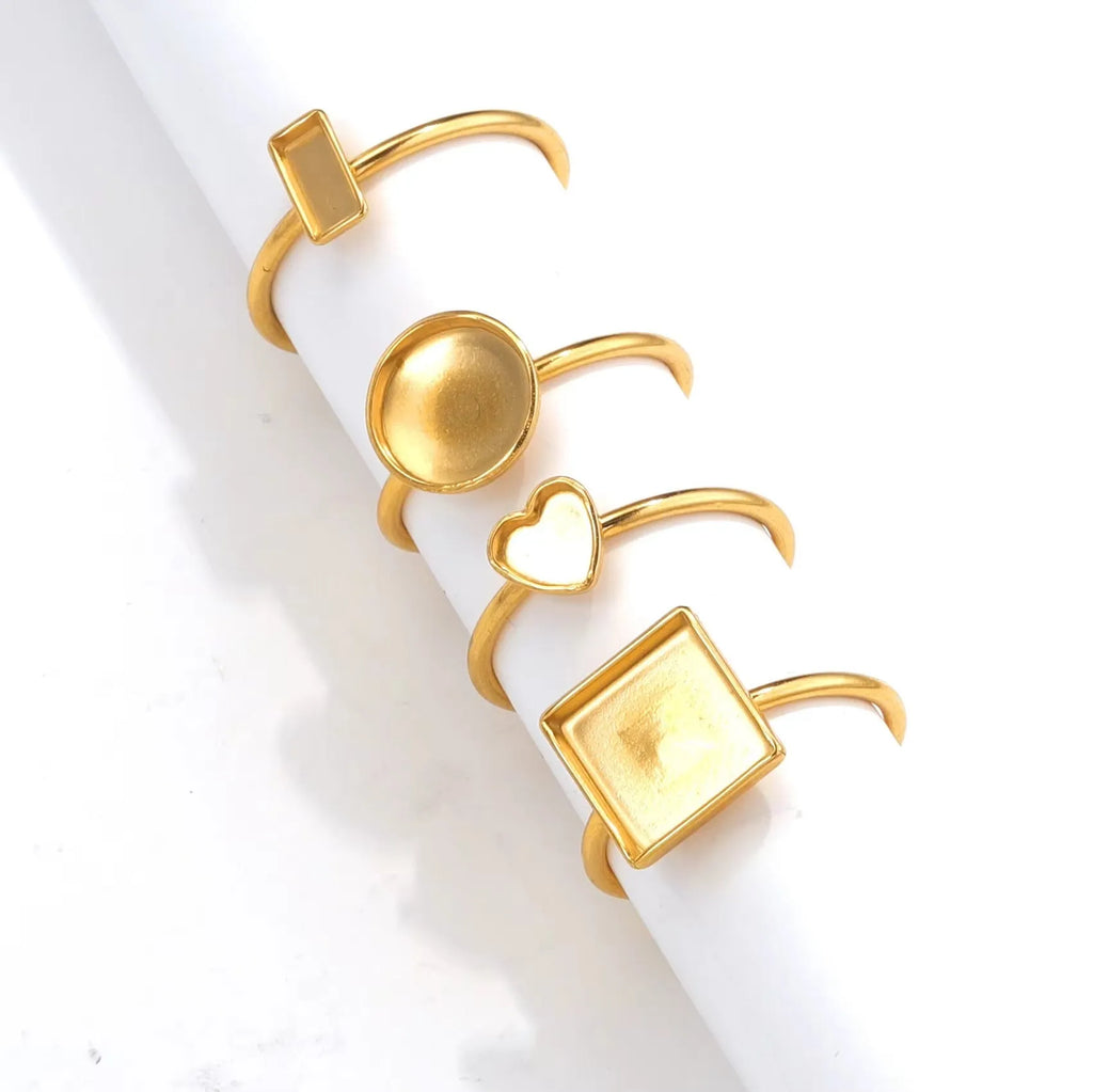 Golden electroplated stainless steel ring setting with multiple shape options for DIY jewellery making