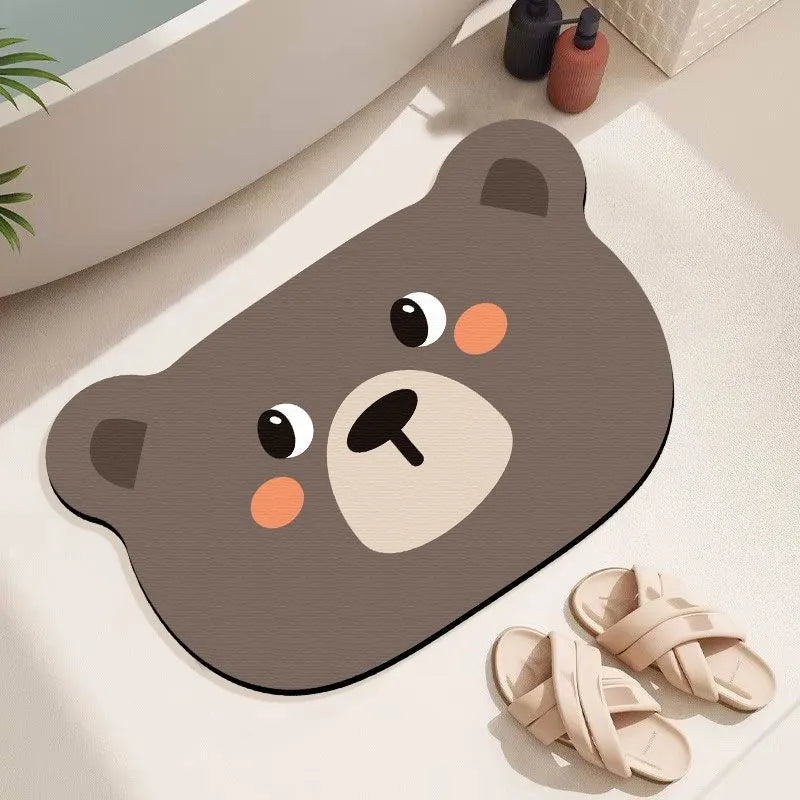 Cartoon animal diatomite bathroom absorbent mat in non-slip design