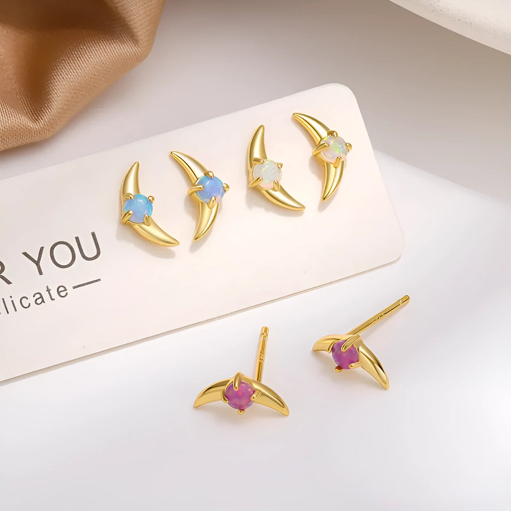 Geometric women's earrings in 925 silver with electroplated gold or platinum finish and coloured stones
