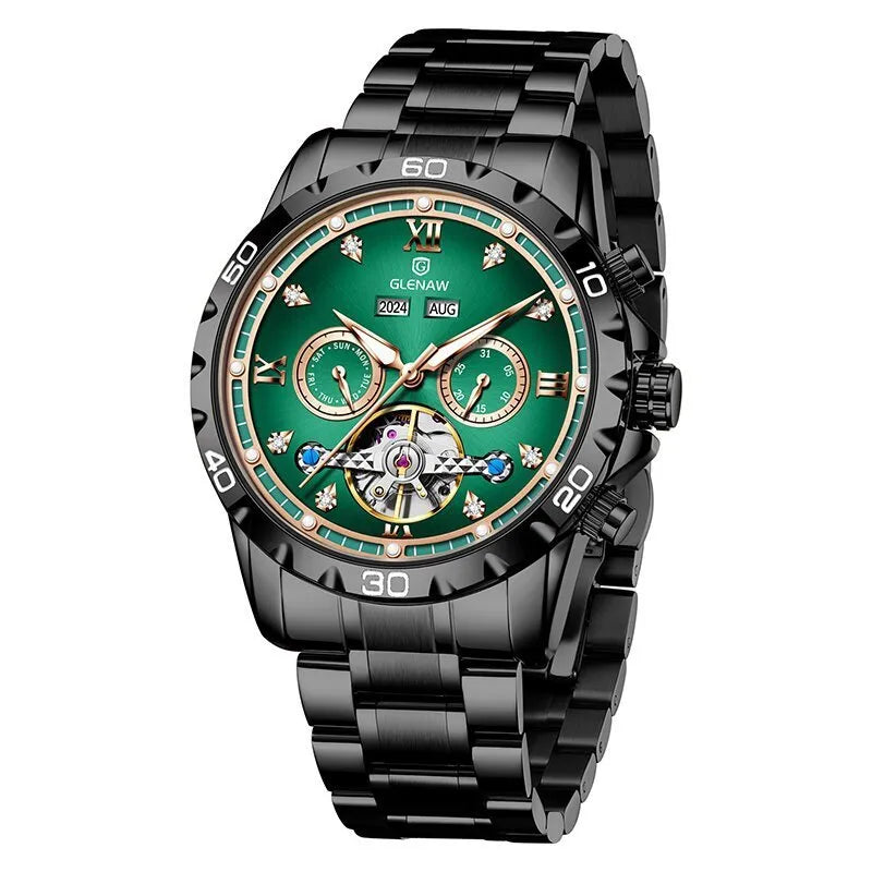Men's automatic mechanical watch with stainless steel strap in silver and blue colour combination
