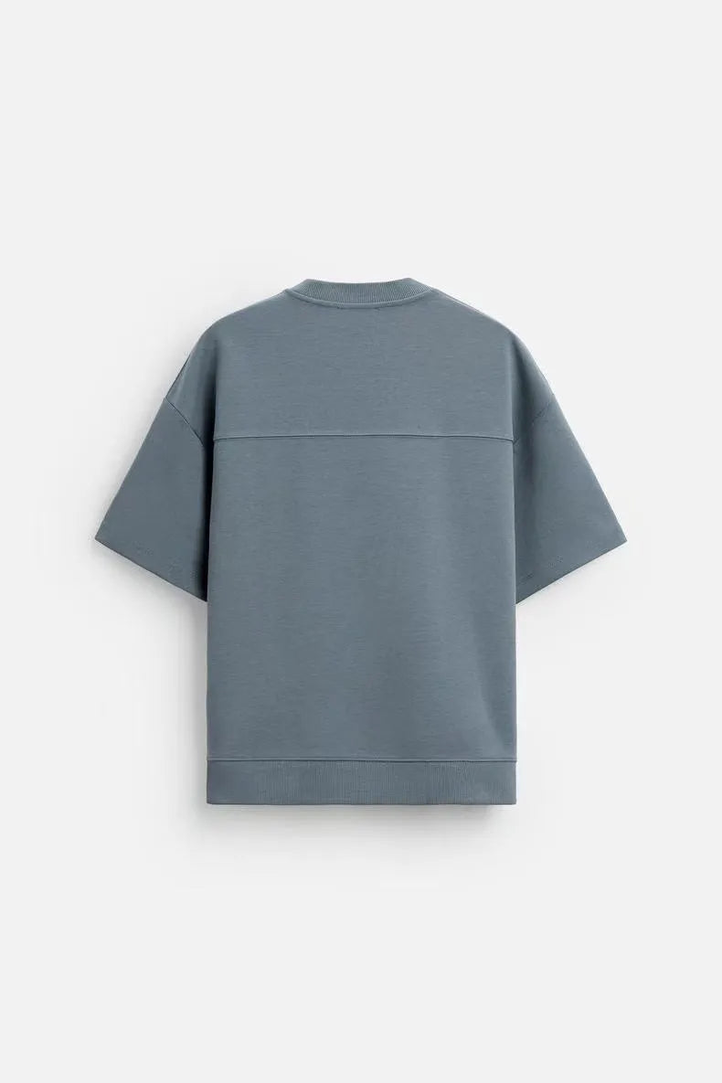 Loose double-sided cloth texture short sleeve and shorts set in selected colour with round collar