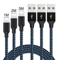 Braided Micro USB fast charging cable for Android phones in black and white colour, showing length.