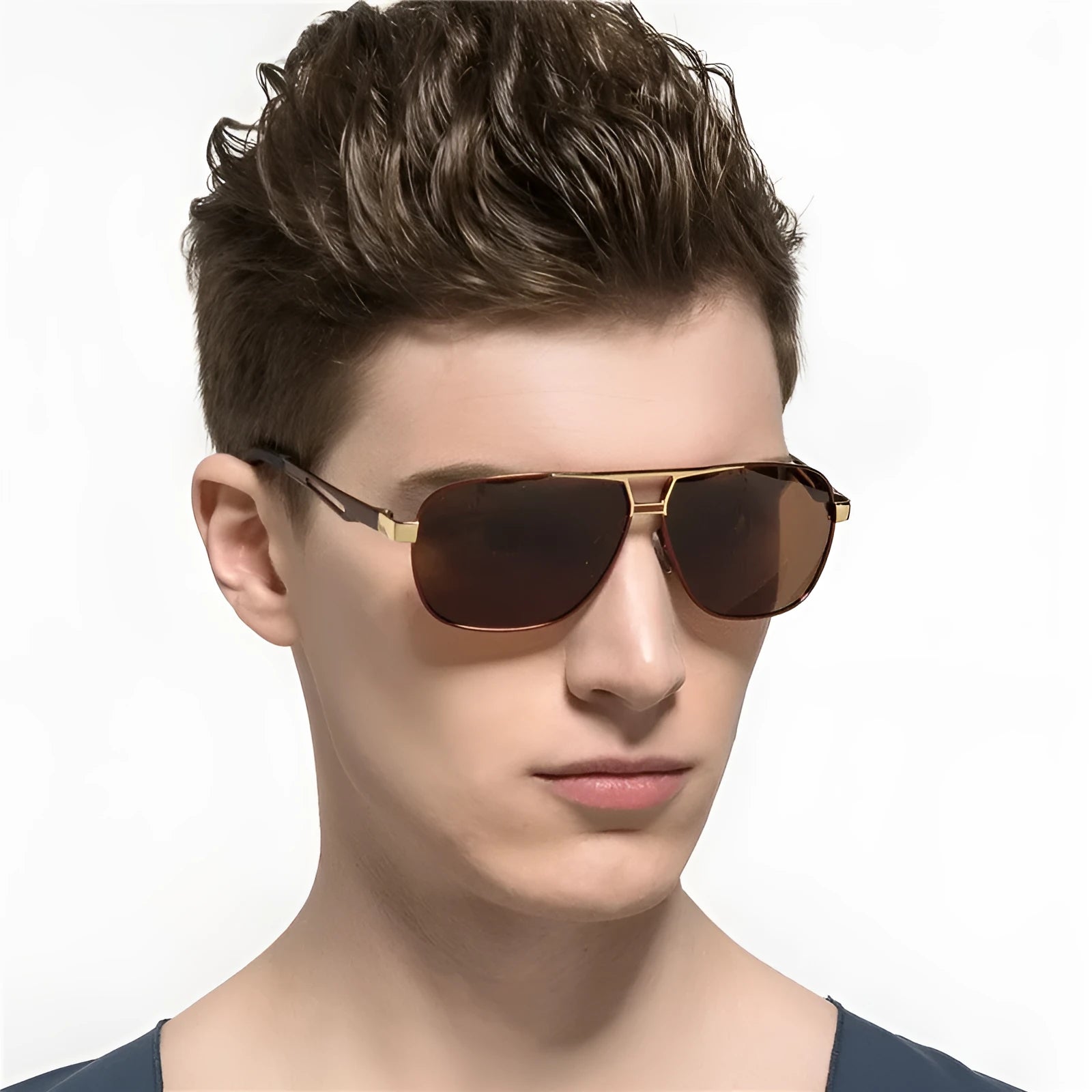 Men's orange red aviator sunglasses with metal frame and polarised HD lenses